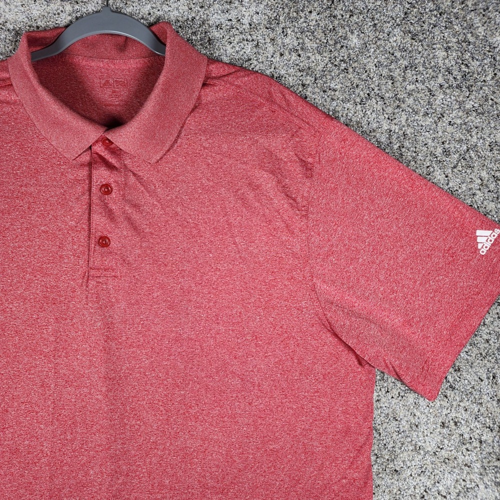 Adidas Polo Shirt Mens XL Red Heathered Short Sleeve Athletic Excellent - Picture 2 of 11